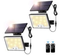 SIGRILL Faretti Solari a LED da Esterno, 172 LED Luce Solare LED Esterno con Sensore di Movimento, IP65 Impermeabile Luci Solari da Esterno con Telecomando, Lampade Solari (2 Pezzi - Bianco Caldo)