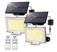 SIGRILL Faretti Solari a LED da Esterno con Sensore di Movimento, 318 LED Luce Solare Led Esterno con 3 Modes, 5M Cavo, Lampada Solare da Esterno (2 Pezzi - 318LED Bianco Caldo)