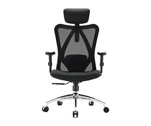 SIHOO M18 Sedia Ufficio ergonomica,Sedia scrivania, con Supporto Lombare per Poggiatesta e Bracciolo Regolabile,Schienale Alto in Rete,Portata Massima 150 kg(Nero)