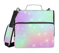 Sihouette - Raccoglitore a 3 anelli con cerniera e cinghia, impermeabile, 3,8 cm, con motivo a cuori color arcobaleno, per studenti di medie dimensioni