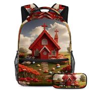 Sii l'invidia della tua classe con il nostro set di zaini e astucci alla moda, motivo croce di Pasqua rossa, Multicolore, B:29.4x20x40cm P:19x7.5x3.8cm, Zaini Daypack
