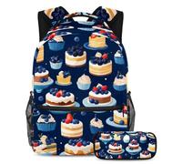 Sii l'invidia della tua classe con il nostro set di zaino e astuccio alla moda, motivo dessert blu, Multicolore, B:29.4x20x40cm P:19x7.5x3.8cm, Zaini Daypack