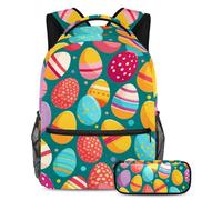 Sii l'invidia della tua classe con il nostro set zaino alla moda e astuccio, uova di Pasqua colorate, Multicolore, B:29.4x20x40cm P:19x7.5x3.8cm, Zaini Daypack