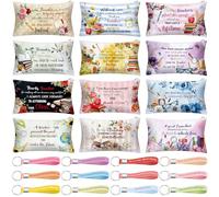 Siifert 12 sacchetti per trucchi con versi della Bibbia, con 12 portachiavi con citazione, in tela, per cosmetici, affermazione positiva, regalo cristiano per donne, amiche e dipendenti (insegnante)