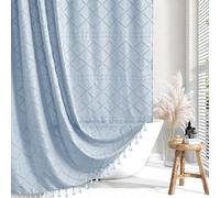 Siiluminisoy - Tenda da doccia bohémien in tessuto blu nebbia, 183 x 183 cm, trapuntata, a zigzag e righe, lavorazione in rilievo, moderna, minimalista, tenda da doccia per il bagno