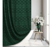Siiluminisoy - Tenda da doccia bohémien in tessuto verde scuro intrecciato, stile rustico, extra lunga, 183 x 198 cm, trapuntata, a zigzag e righe, lavorazione in rilievo, moderna e minimalista