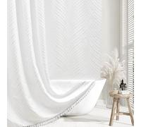 Siiluminisoy Tenda da doccia extra lunga, in tessuto bohémien, 213 cm x 213 cm, con foglie trapuntate a righe, moderna e minimalista, per il bagno