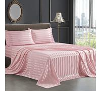 SiinvdaBZX 4 lenzuola in raso stampate a righe, stile italiano setoso morbido rosa cipria lenzuola queen con tasca profonda, 1 lenzuolo con angoli, 1 lenzuolo piatto, 2 federe con chiusura a busta