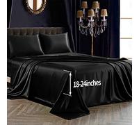 SiinvdaBZX 4 pezzi extra tiefes raso Bettwäsche-Set per Queen-Size-Betten, ultra-seidig, weich, schwarz, raso, Queensize-Bettlaken, passend für 45.7,61 cm tiefe taschenmatratze