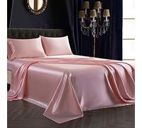 SiinvdaBZX Set di 4 fogli di raso King Size Ultra Silky Soft Blush Rosa Satin King Sheets con tasca profonda, 1 foglio aderente, 1 foglio piatto, 2 custodie per pillole Envelope Closure