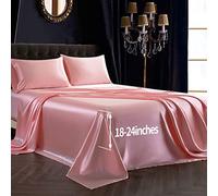 SiinvdaBZX Set di 4 lenzuola extra profonde in raso per letto matrimoniale queen size, ultra setose, morbide, in raso rosa, set di lenzuola con angoli profondi, per materassi da 40 a 50 cm