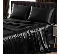 SiinvdaBZX Set di 4 lenzuola in raso California King Size ultra morbide come la seta con tasca profonda, 1 lenzuolo con angoli, 1 lenzuolo piatto, 2 federe con chiusura a busta