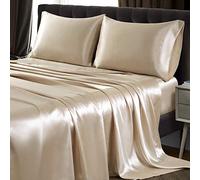 SiinvdaBZX Set di 4 lenzuola in raso con tasca extra profonda, per letto king size, ultra morbide come la seta, colore beige, per materassi con angoli profondi da 45,7 a 61 cm