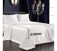 SiinvdaBZX Set di 4 lenzuola in raso con tasca extra profonda per letto queen size, ultra morbide come la seta, colore bianco avorio, per materassi con tasca profonda da 45,7 a 61 cm