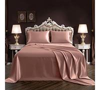 SiinvdaBZX Set di 4 lenzuola in raso ultra setoso color champagne con tasca profonda, 1 lenzuolo con angoli, 1 lenzuolo piatto, 2 federe con chiusura a busta