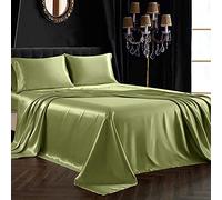 SiinvdaBZX Set di 4 pezzi di lenzuola in raso per letto queen size, ultra morbide come la seta, colore verde salvia, con tasca profonda, 1 lenzuolo con angoli, 1 lenzuolo piatto, 2 federe con chiusura