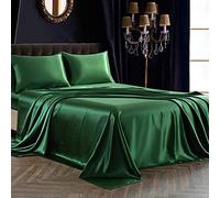 SiinvdaBZX Set di lenzuola in raso per letto queen size, ultra morbide come la seta, verde smeraldo, in raso, con tasca profonda, 1 lenzuolo con angoli, 1 lenzuolo piatto, 2 federe con chiusura a