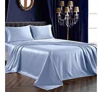 SiinvdaBZX Set di lenzuola in raso queen size ultra morbide come la seta blu baby con tasca profonda, 1 lenzuolo con angoli, 1 lenzuolo piatto, 2 federe con chiusura a busta