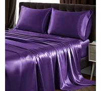 SiinvdaBZX Set di lenzuola in raso viola ultra setoso e morbido, con tasca profonda, 1 lenzuolo con angoli, 1 lenzuolo piatto, 2 federe con chiusura a busta, 4 pezzi