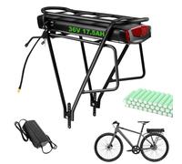 siismi 36V 17,5AH Batteria per E-Bike con Portapacchi Posteriore con Caricatore, Batterie per Biciclette Elettriche con Fanale Posteriore per 250W 350W 500W 750W Motore, per Bici da 26"-29"