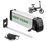 siismi 48V 15AH Batteria per Bici Elettrica, Silver Fish Batteria Litio Impermeabile e Pieghevole per Bici Elettrica con Scarico a 4 Pin, per Motore da 50W-1000W