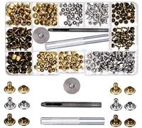 SIISMI Svendita！180 Set di 2 Taglie Rivetti in Pelle Bottoni a Doppio Rivetto Bottoni a Pressione e 3 Pezzi Strumenti di Fissaggio per Rivetti Sostituzione del mestiere 3 colori oro, argento e bronzo