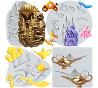 Sijiangmold Cenerentola, stampi per fondente con luci divine, in silicone, per decorazione di torte, cioccolato, cupcake, topper per caramelle, argilla polimerica, set da 4 pezzi