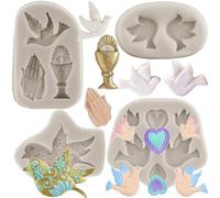 Sijiangmold Set di 4 stampi in silicone a forma di colomba per la prima comunione, per decorazioni di cupcake, decorazioni per torte, caramelle, argilla polimerica, cioccolato, pasta di gomma