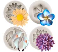Sijiangmold Set di 4 stampi in silicone a forma di fiore di crisantemo Plumeria per fondente, margherita, calle, giglio, decorazione per torte, caramelle, argilla polimerica, cioccolato, pasta di