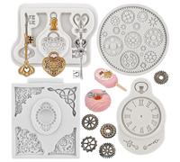 Sijiangmold Set di 4 stampi in silicone vintage a forma di chiave Steampunk, a forma di ingranaggio a forma di orologio, per decorare cupcake, torte, caramelle, cioccolato, argilla polimerica, pasta