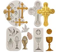 Sijiangmold Set di 4 stampi per torte a croce in silicone per comunione calice colomba fondente per feste di battesimo e tortora