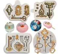 Sijiangmold Set di 4 stampi vintage in silicone a forma di chiave per fondente e caramelle, per decorare torte, cupcake, argilla polimerica, cioccolato, caramelle e pasta di gomma