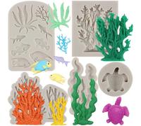Sijiangmold Set di 5 stampi in silicone a tema marino, alghe, pesci marini, coralli, tartarughe marine, per decorare torte, cioccolato, caramelle, cupcake, topper in argilla polimerica