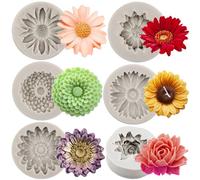 Sijiangmold Set di 6 stampi in silicone a forma di crisantemo a forma di margherita per fondente, cioccolato, caramelle, decorazioni per torte, topper per cupcake, caramelle, cioccolato, pasta di