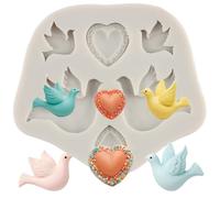 Sijiangmold Stampo in silicone a forma di cuore a forma di colomba per decorare torte a tema pace, cioccolato, cupcake, caramelle, argilla polimerica, pasta di gomma