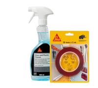 SIKA - Kit Pulizia e Fissaggio Invisibile: 1x Sika Cleaner G+P (500ml), Detergente per Vetro e Plastica + 1x SikaBond Mammoth Crystal (5m), Nastro Biadesivo di Montaggio