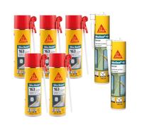 Sika Pack Ristrutturazione: 5x Sika Boom-163 Evolution Schiuma PU 500ml + 2x SikaSeal-157 Sigillante Acrilico Bianco 310ml, Isolamento e Finiture Infissi, Verniciabile
