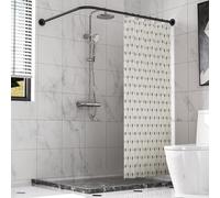 SIKAIQI Asta per tenda da doccia ad angolo - Asta per tenda da doccia curva a forma di L in acciaio inox 304 retrattile, per bagno, negozio di abbigliamento, spazio privato (Nero, 90-130 X 90-130 Cm)
