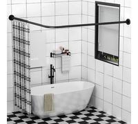 Sikaiqi Asta per Tenda da Doccia Angolare in Acciaio Inossidabile 304 a Forma di L, Nero, 60-133 cm x 180-215 cm, Installazione Senza Foratura, Per Bagno, Vasca da Bagno, Angolo per Tenda da Doccia
