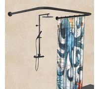 Sikaiqi Asta per tenda da doccia in acciaio inox 304 a forma di U, misura regolabile (nero a forma di U, lunghezza su entrambi i lati: 80-120 Cm, larghezza media: 88-110 Cm)