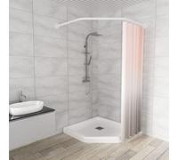 Sikaiqi Bastone per tenda da doccia in acciaio inox 304 elasticizzato a forma di diamante per vasca da bagno ad angolo (bianco a forma di diamante, entrambi i lati: 43,2 - 65 cm, medio: 50,8 - 26)
