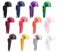 SIKAMARU Durag - Confezione da 12 copricapi a coda lunga, unisex, con cinghie larghe, per la perdita dei capelli, per donne e uomini, hip-hop e decorazioni quotidiane, colori multipli