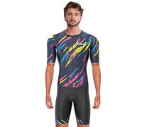 Sikma Tuta da triathlon da uomo, mezza manica, traspirante, imbottita, con catarifrangente ad alta visibilità, una tasca posteriore e fasce elastiche per le gambe, Multi, XXL