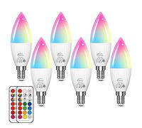 SikSog lampadine led e14 luce calda 5w luce naturale Colorate lampadina a candela,equivalenti a 50W,RGB Multicolore Telecomando Dimmerabile,2700K + 12 colori Lampadine decorative (Pacco da 6)