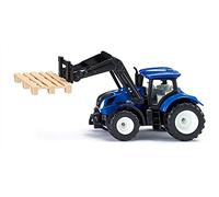 siku 1544, Trattore Giocattolo per Bambini New Holland con Forca per Pallet, Incl.1 pallet, Metallo e Plastica, Blu, Caricatore frontale mobile