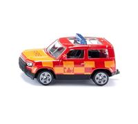 siku 1568, Auto dei Pompieri Land Rover Defender, Auto Giocattolo, Metallo/Plastica, Rosso/Giallo, Gancio di Traino, Ruote in Gomma, Barra Luminosa Blu