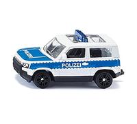 siku 1569, Fuoristrada della Polizia Land Rover Defender, Macchina Polizia Giocattolo, Metallo e Plastica, Argento e Blu, Ruote in Gomma, Cerchioni Sportivi, Lampeggiante Blu, Gancio di Traino