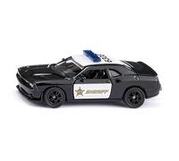 Siku 1584, Dodge Challenger SRT County Sceriffo, Metallo/Plastica, Nero/Bianco, Auto giocattolo per bambini, pneumatici gommati, porte apribili, gancio di traino