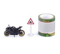siku 1601, Moto Ducati Panigale 1299 con nastro adesivo e cartello stradale, Nero, Metallo e Plastica, Ruote in gomma