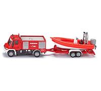 siku 1636, Camion dei pompieri Unimog con gommone, Metallo e Plastica, Rosso, Gommone galleggiante
